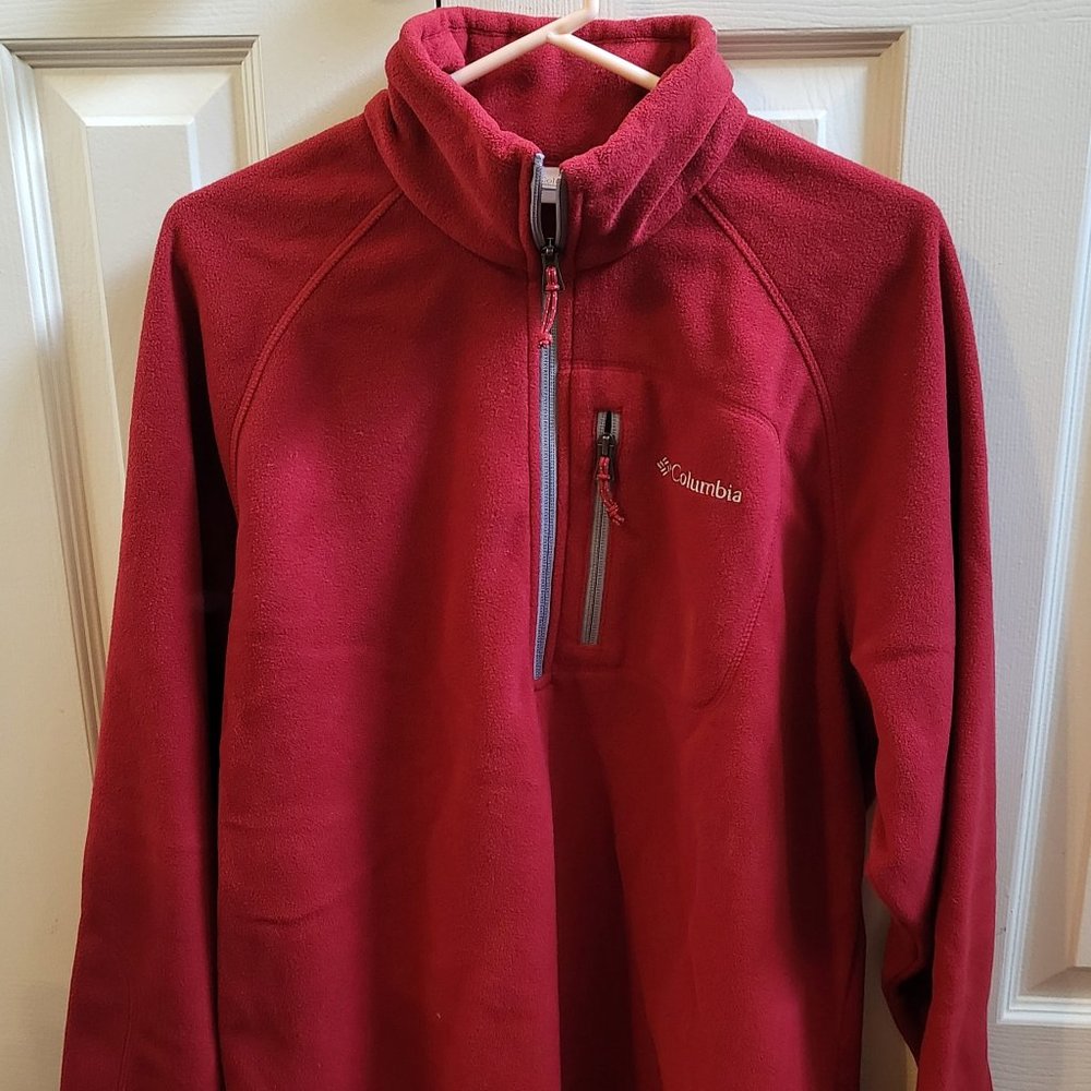 Columbia Mens Quarter 1/4 Zip Pullover  Sweatshirt Sweater Red Large L